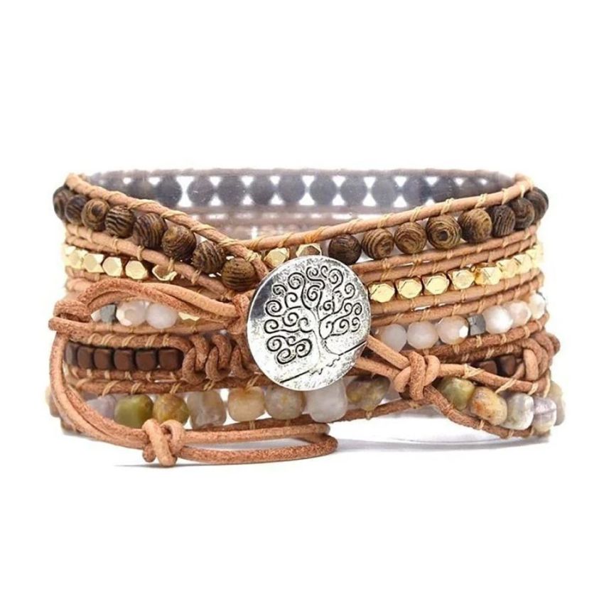 Sunstone & Ammonite Gold-Plated 5-Layer Wrap Bracelet