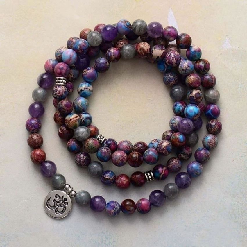 Purple Jasper & Labradorite 108 Mala Beads Bracelet