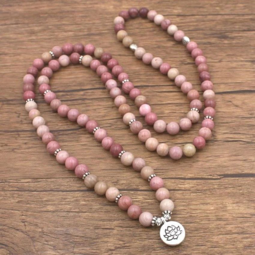 108 Rhodonite Mala Bracelet – Stone of Forgiveness & Emotional Healing