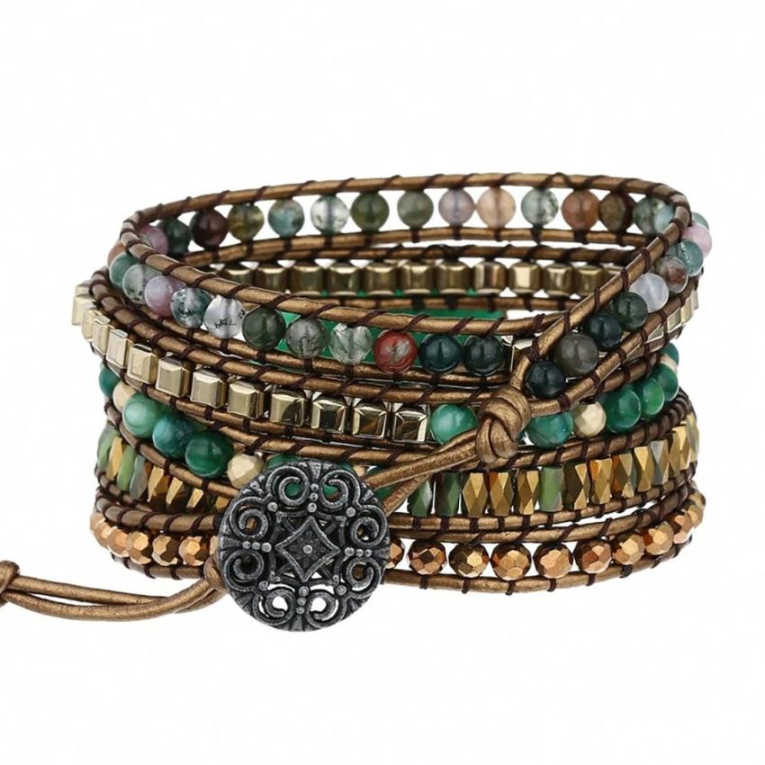 Indian Agate & Green Aventurine Wrap Bracelet – Balance & Harmony