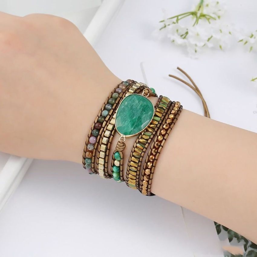 Indian Agate & Green Aventurine Wrap Bracelet – Balance & Harmony