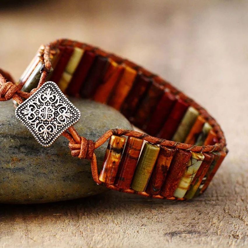 Handmade Jasper Tube Wrap Bracelet – Red Jasper & Picasso Jasper
