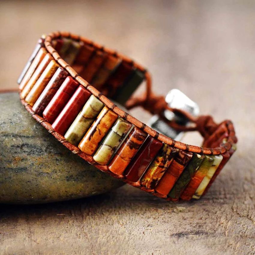 Handmade Jasper Tube Wrap Bracelet – Red Jasper & Picasso Jasper