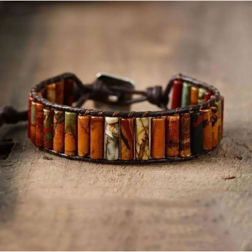 Handmade Jasper Tube Wrap Bracelet – Red Jasper & Picasso Jasper