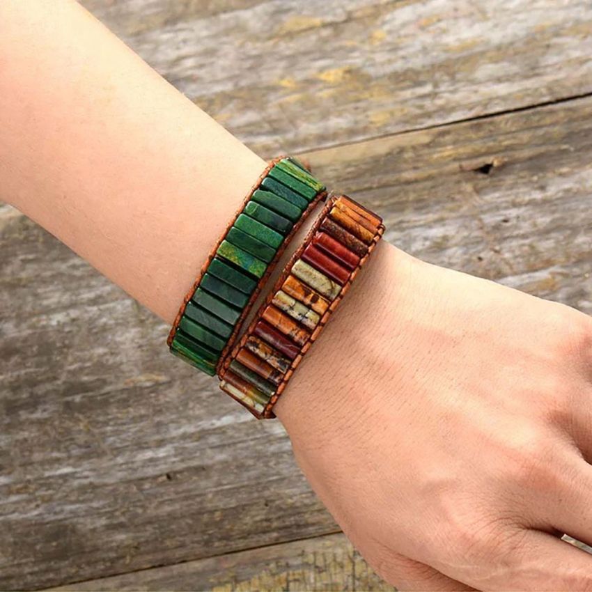 Handmade Jasper Tube Wrap Bracelet – Red Jasper & Picasso Jasper