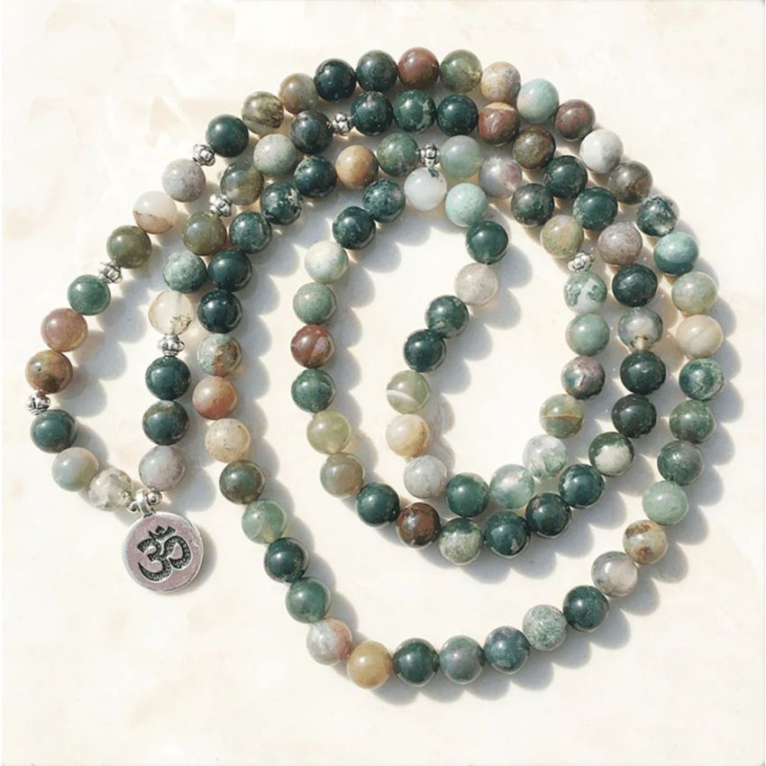 108 Natural Indian Agate Mala Prayer Beads – Meditation Necklace & Bracelet