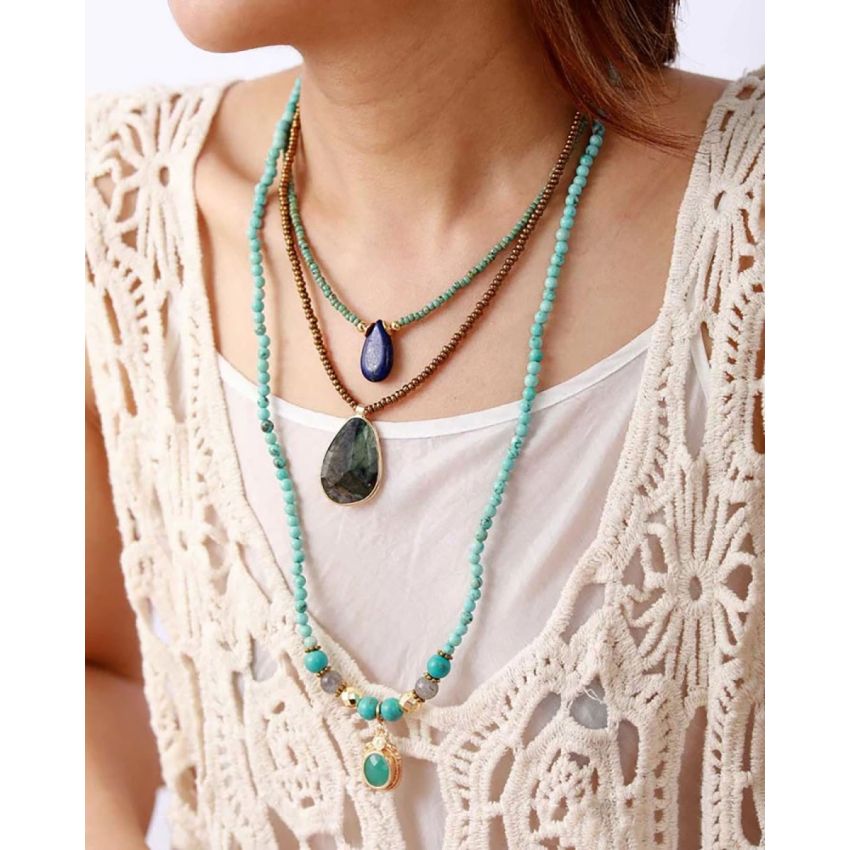 Handmade Turquoise & Labradorite Yoga Bead Bracelet / Necklace – Healing Gemstone Jewelry