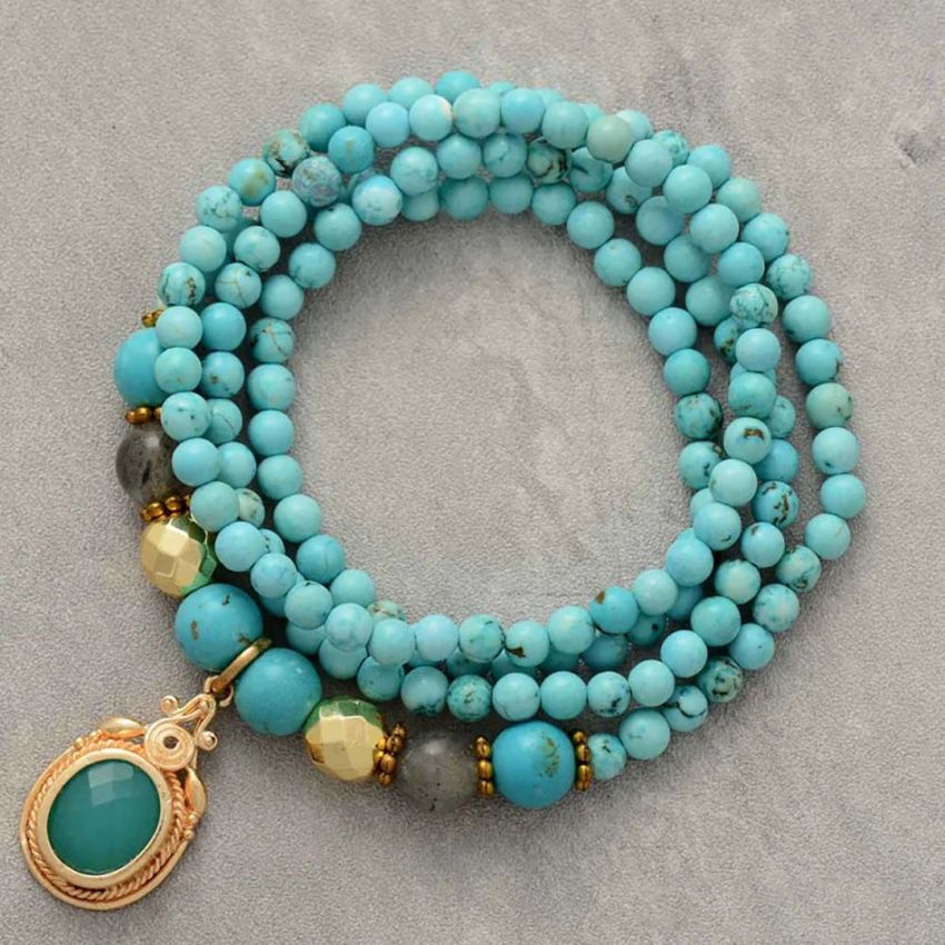 Handmade Turquoise & Labradorite Yoga Bead Bracelet / Necklace – Healing Gemstone Jewelry