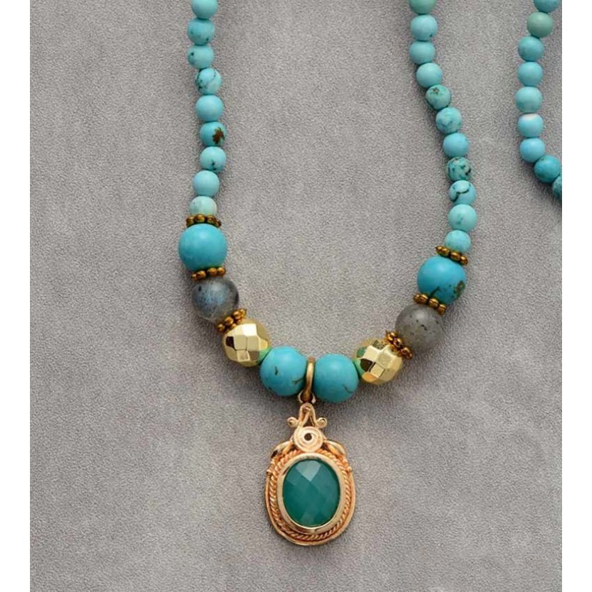 Handmade Turquoise & Labradorite Yoga Bead Bracelet / Necklace – Healing Gemstone Jewelry