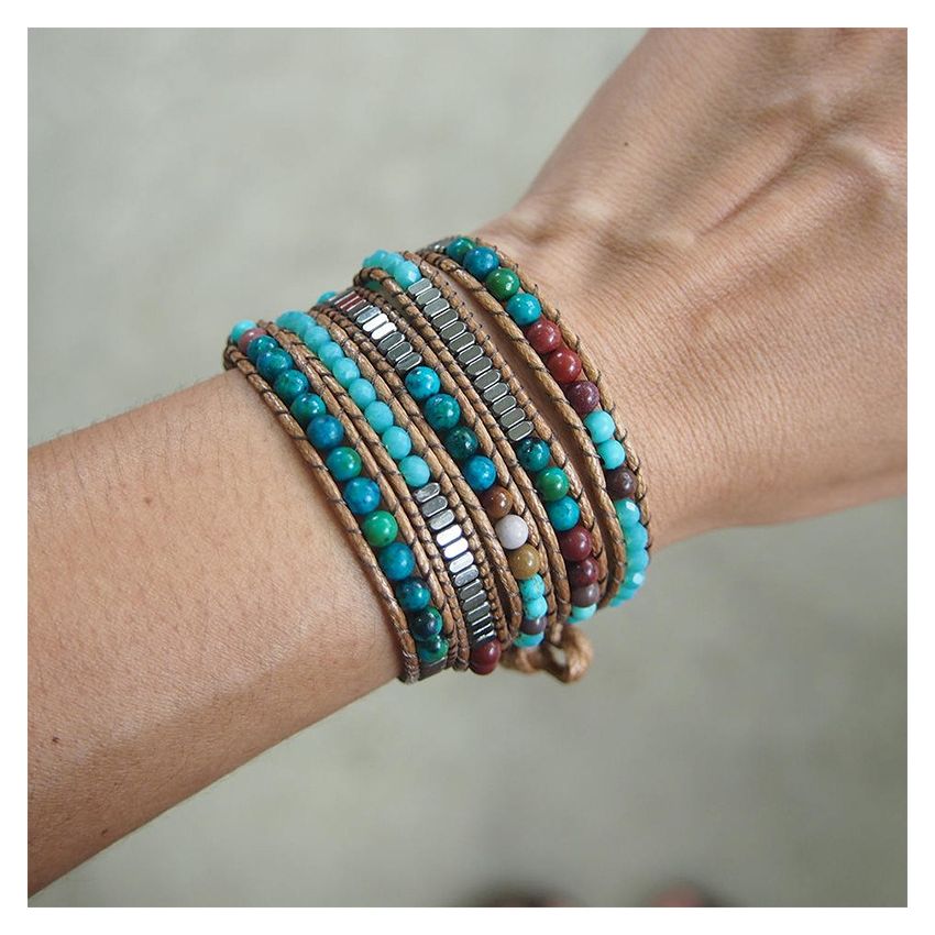 Handmade Jasper, Howlite & Hematite Wrap Bracelet – 5 Layer Healing Gemstone Jewelry