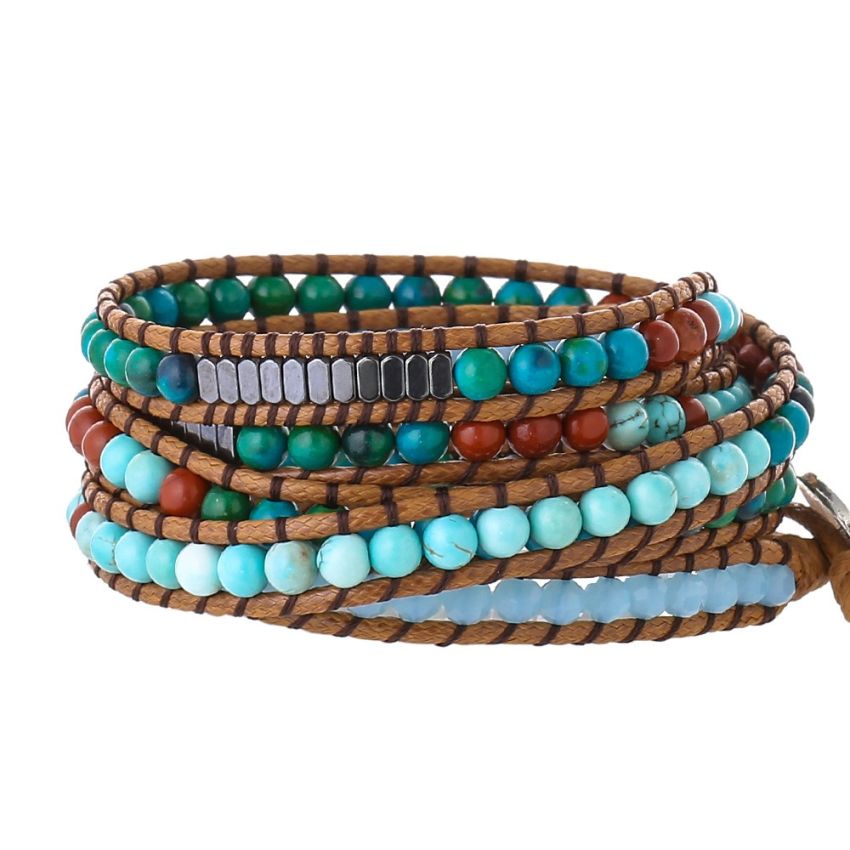 Handmade Jasper, Howlite & Hematite Wrap Bracelet – 5 Layer Healing Gemstone Jewelry