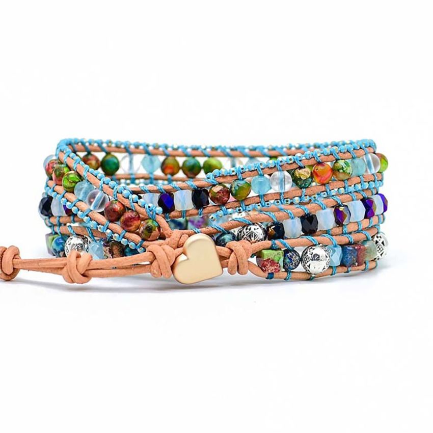 Natural Mix Gemstones & Rainbow Chakra Wrap Bracelet – Handmade Tree of Life Jewelry