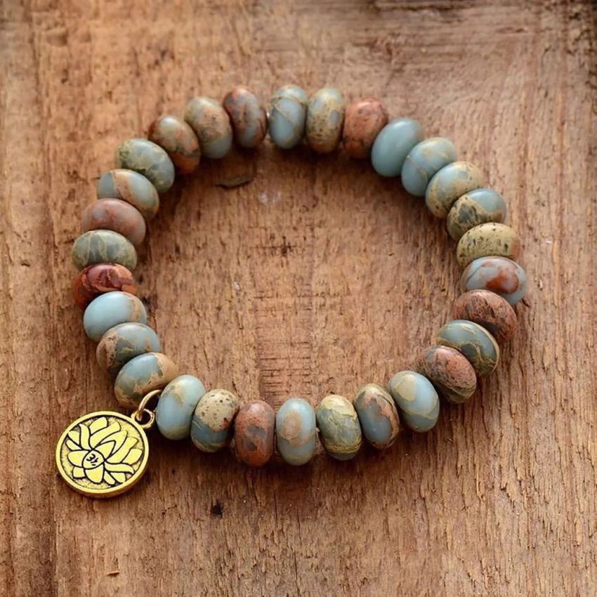 Natural King Jasper & Lotus Flower Bracelet – Handmade Grounding Energy Jewelry