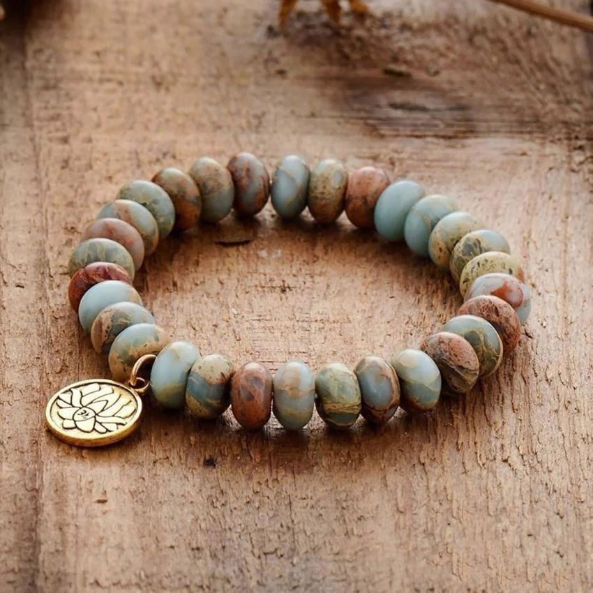 Natural King Jasper & Lotus Flower Bracelet – Handmade Grounding Energy Jewelry