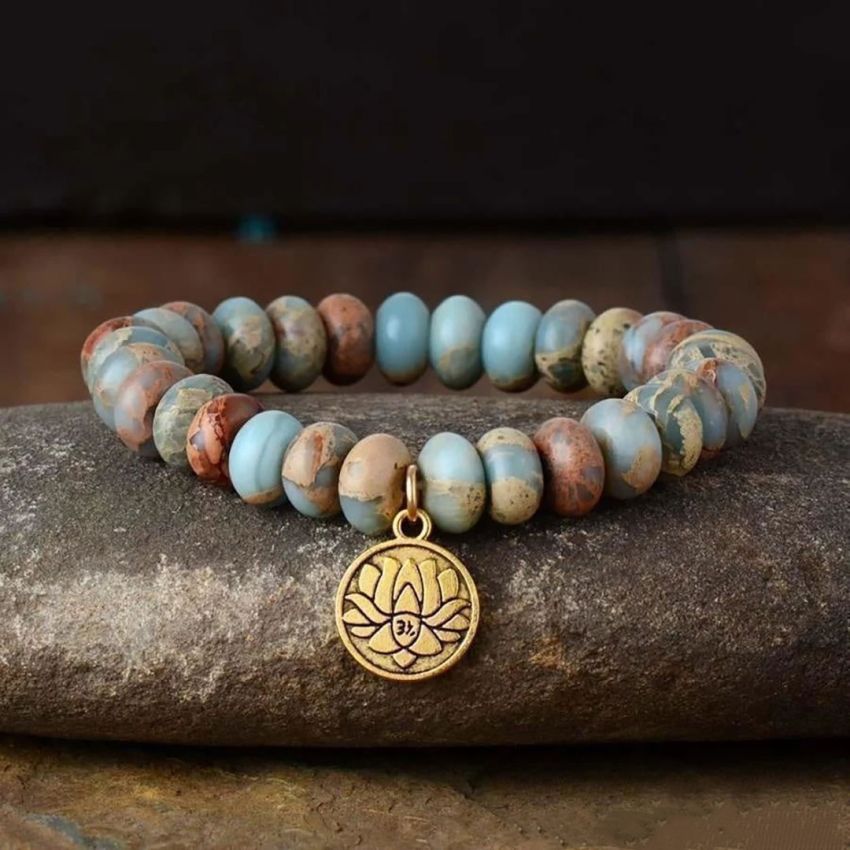 Natural King Jasper & Lotus Flower Bracelet – Handmade Grounding Energy Jewelry