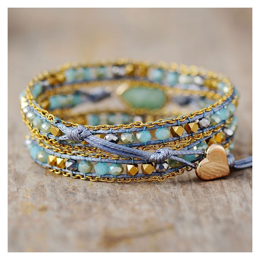 Primary Choice: Natural Amazonite Teardrop 3-Wrap Bracelet - Handmade Crystal Beaded Jewelry