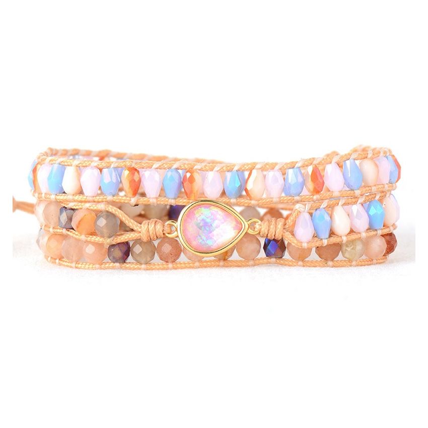 Primary Choice: Handmade Pastel Crystal & Pink Opal 3-Wrap Bracelet - Bohemian Woven Jewelry