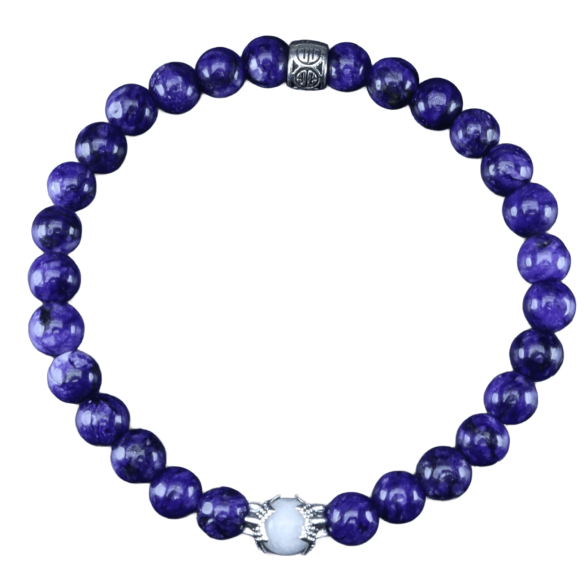 Charoite & Moonstone Bracelet (6mm Beads)/Spiritual, Overcome Fear, Reduce Stress, Negativity, Stress, Obsessions