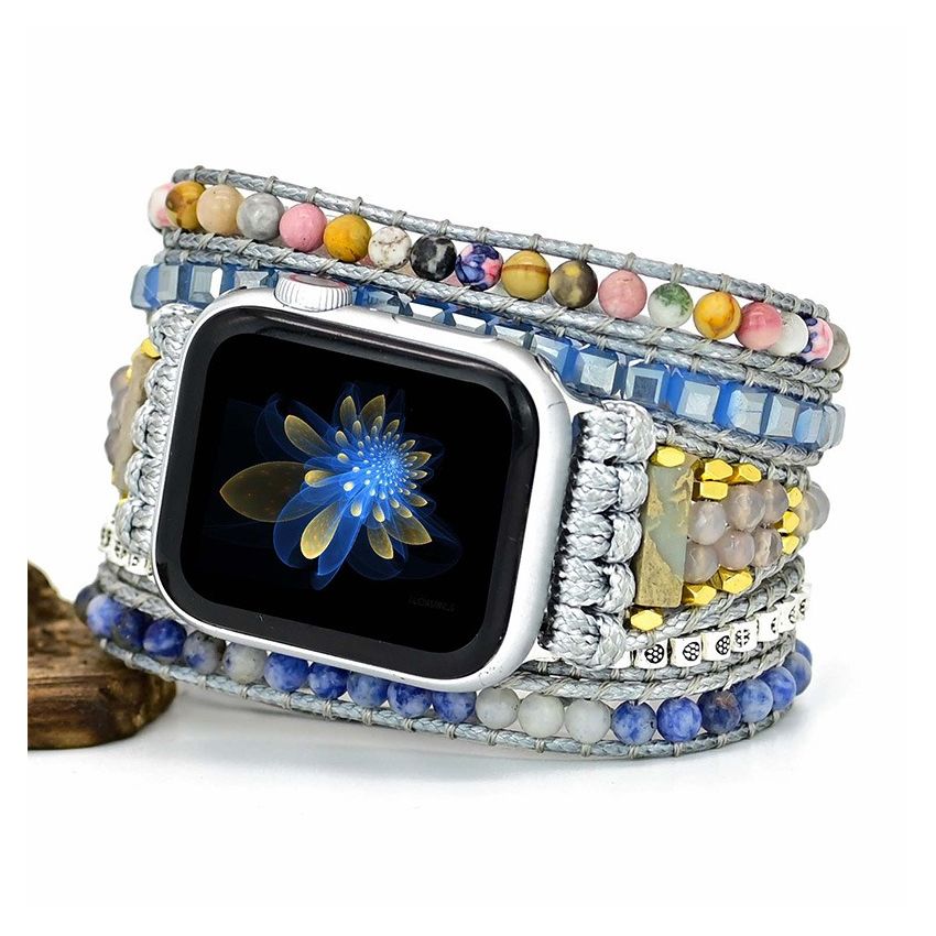 Bohemian Blue Dreams Apple Watch Band – Natural Blue Agate & Sodalite Handmade Strap