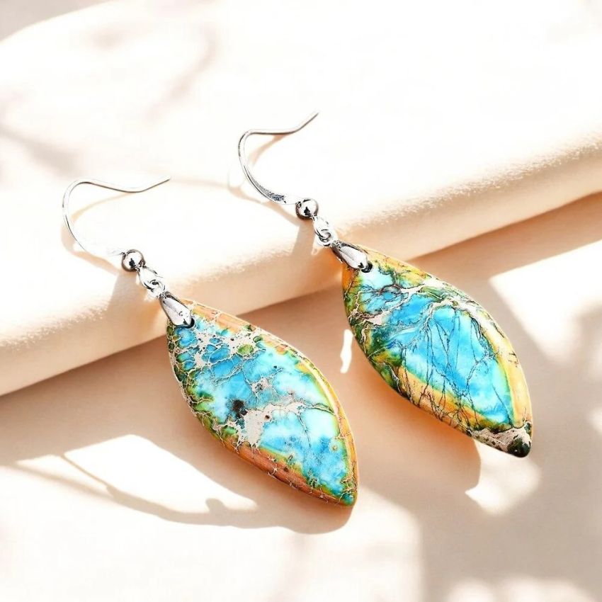 Jasper Leaf Dangle Earrings