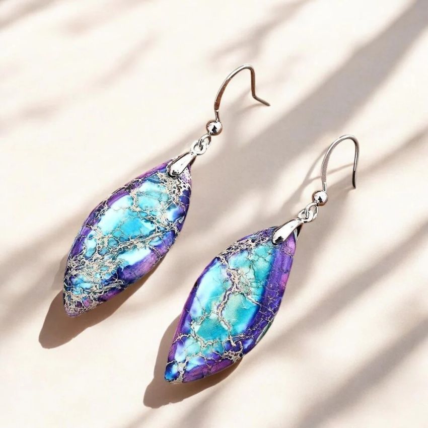 Jasper Leaf Dangle Earrings