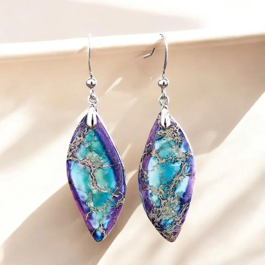 Jasper Leaf Dangle Earrings