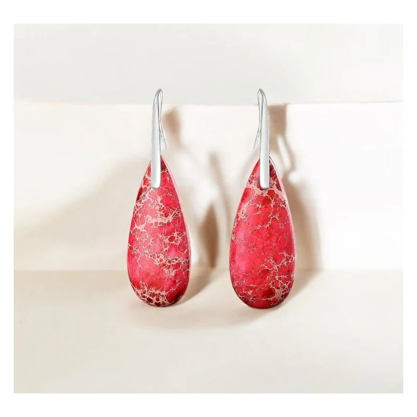 Red Imperial Jasper Teardrop Earrings