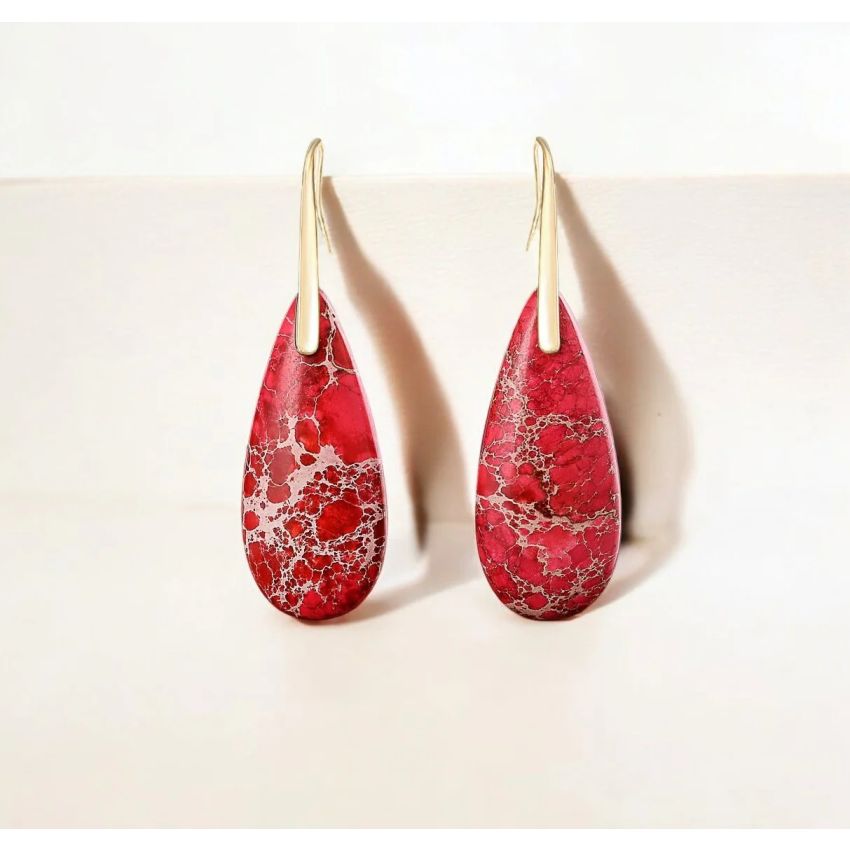 Red Imperial Jasper Teardrop Earrings