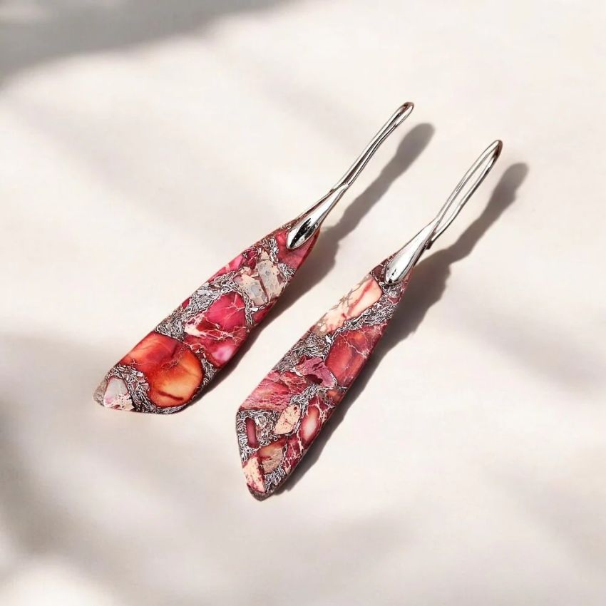 Antique Red Regalite Hook Earrings