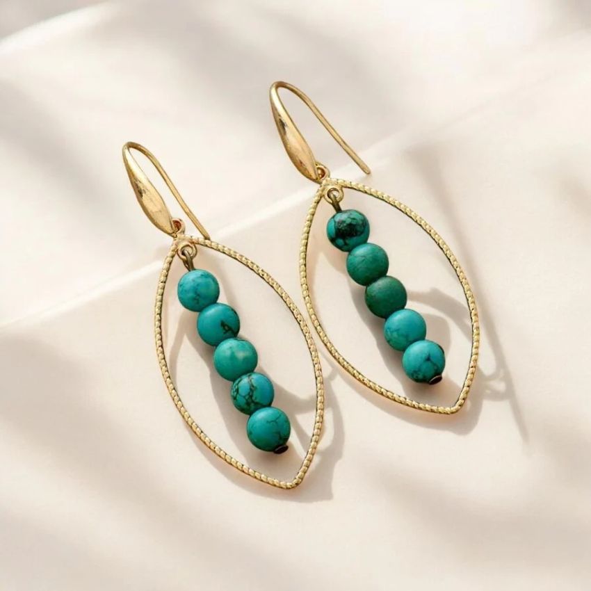 Gold Oval Turquoise Earrings