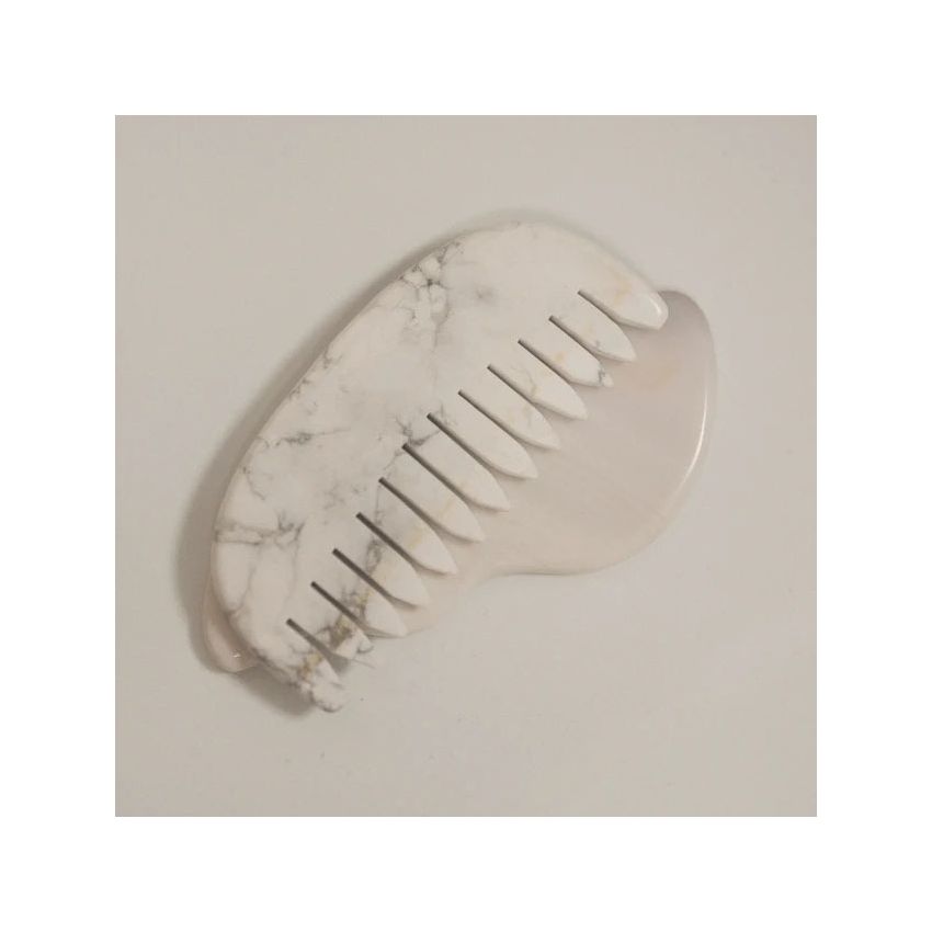 Natural White Howlite Scalp Comb & Gua Sha Tool | Calming Head Massager