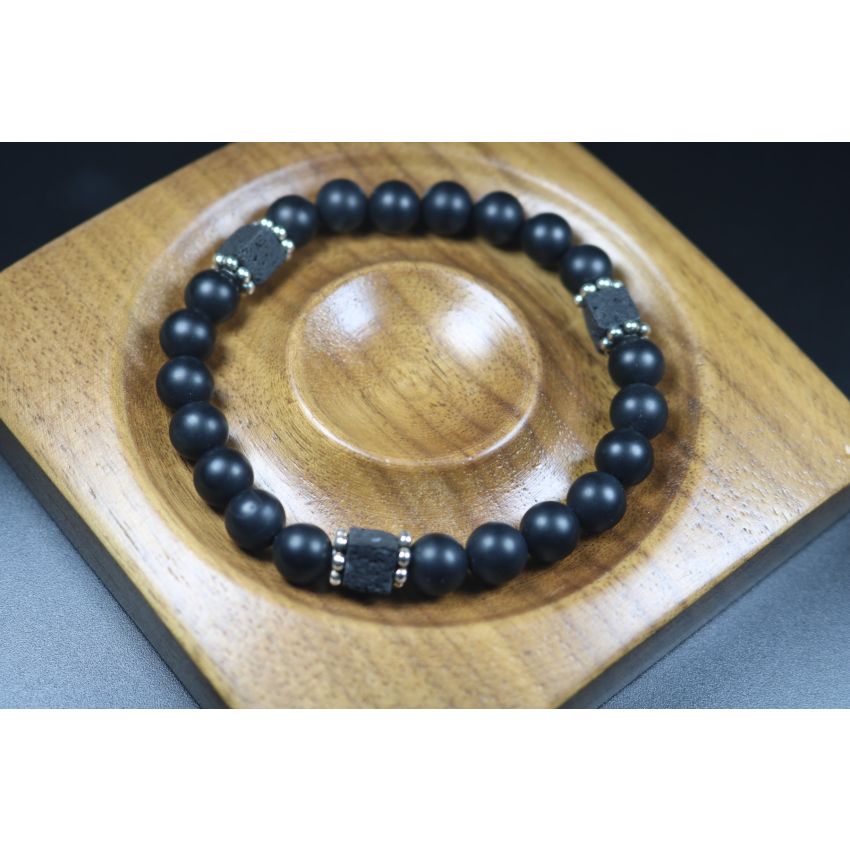 Matte Black Onyx with Cube Lava Balance Bracelet,Mens Bracelet,Womens Bracelet,Stretch Bracelet,Gemstone Bracelet,Healing Bracelet-8mm beads