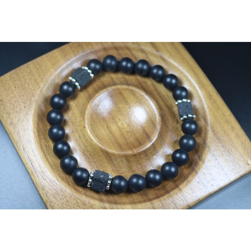 Matte Black Onyx with Cube Lava Balance Bracelet,Mens Bracelet,Womens Bracelet,Stretch Bracelet,Gemstone Bracelet,Healing Bracelet-8mm beads