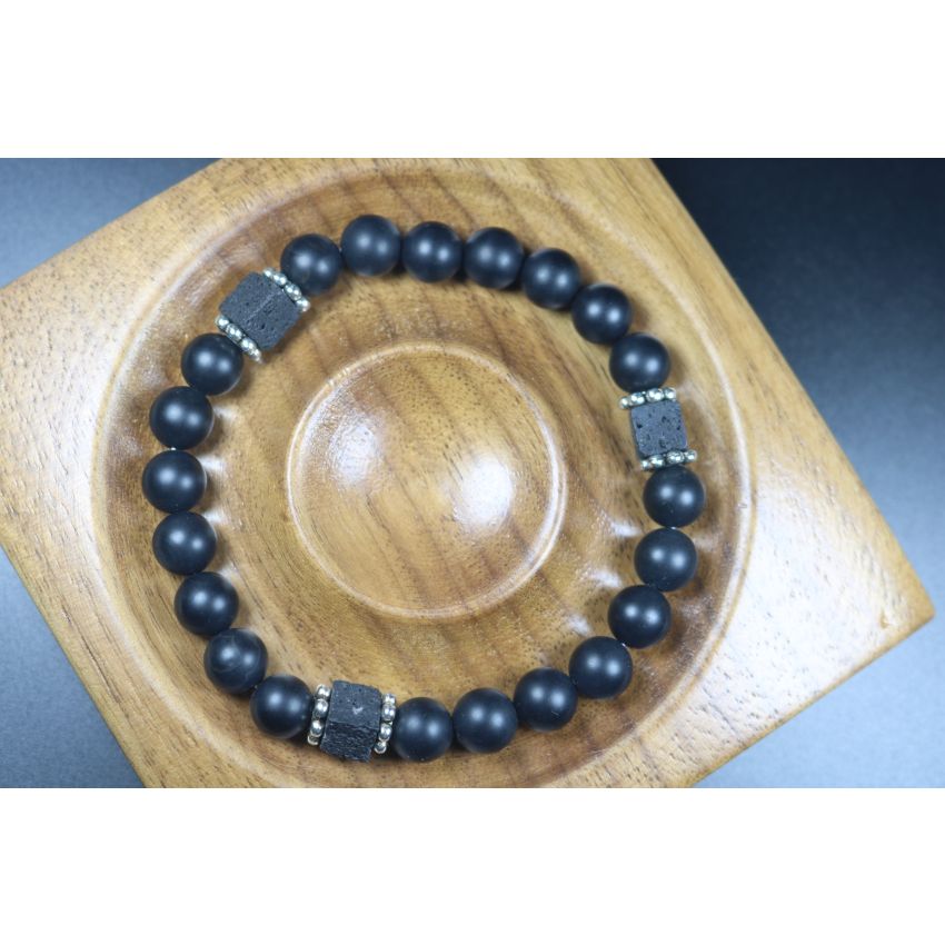 Matte Black Onyx with Cube Lava Balance Bracelet,Mens Bracelet,Womens Bracelet,Stretch Bracelet,Gemstone Bracelet,Healing Bracelet-8mm beads