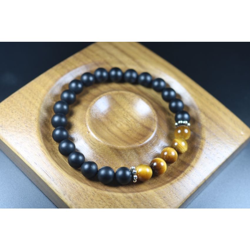 Mens Gift - Matte Black Onyx and Tiger Eye Bracelet - Mens Jewelry - Stretch Bracelet - Mens Bead Bracelet - Heal Bracelet - 8mm beads