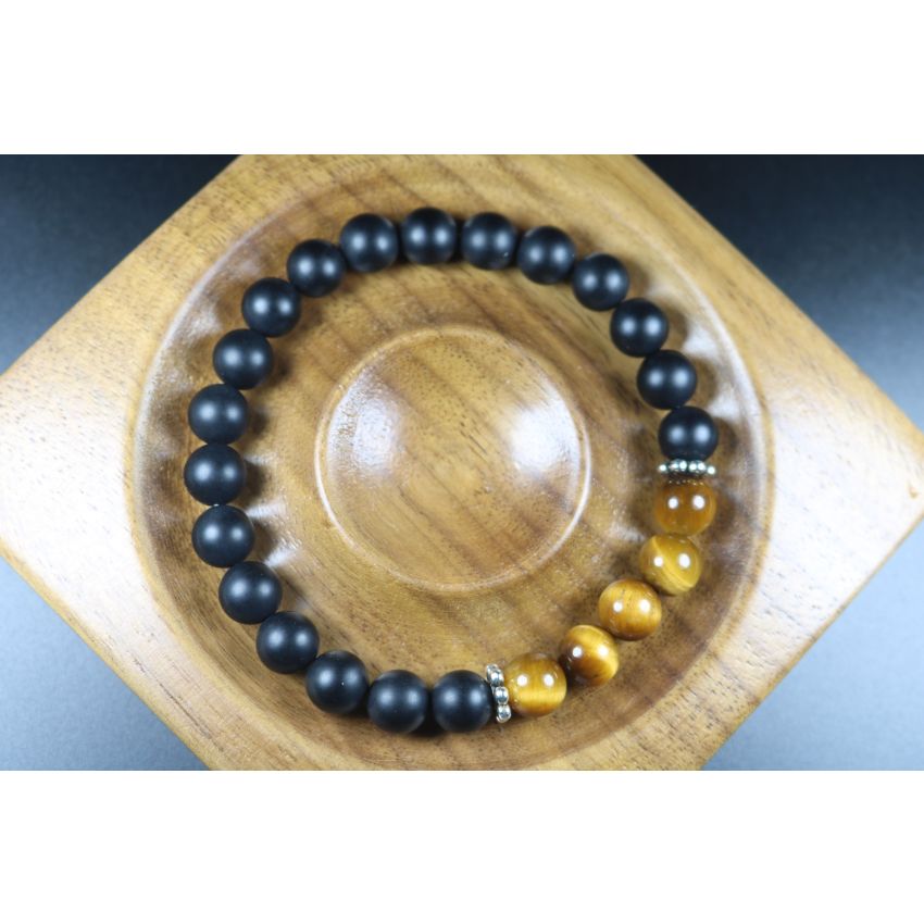 Mens Gift - Matte Black Onyx and Tiger Eye Bracelet - Mens Jewelry - Stretch Bracelet - Mens Bead Bracelet - Heal Bracelet - 8mm beads