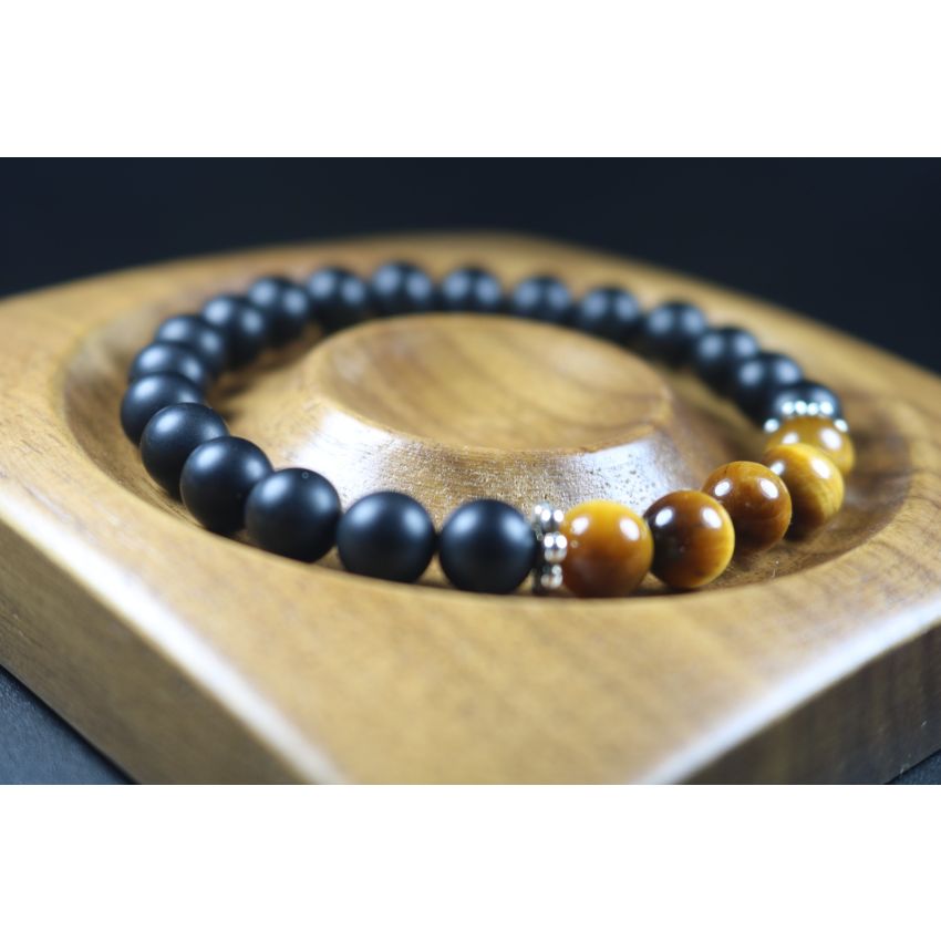 Mens Gift - Matte Black Onyx and Tiger Eye Bracelet - Mens Jewelry - Stretch Bracelet - Mens Bead Bracelet - Heal Bracelet - 8mm beads