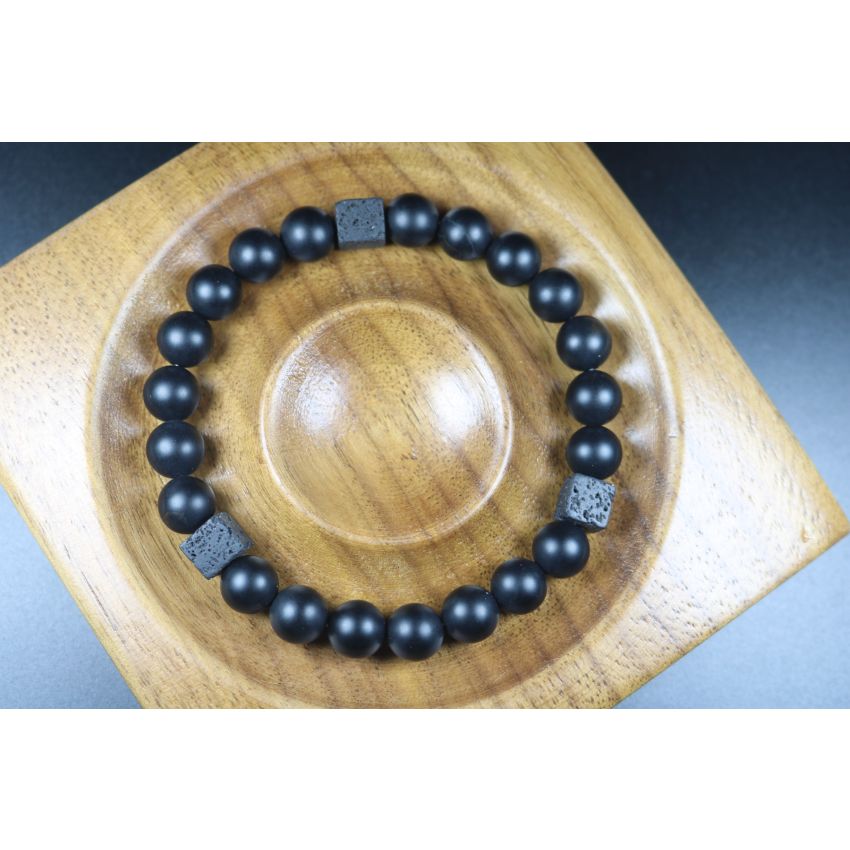 Matte Black Onyx with Cube Lava Balance Bracelet,Healing Bracelet-8mm beads,Mens Bracelet,Womens Bracelet,Stretch Bracelet,Gemstone Bracelet