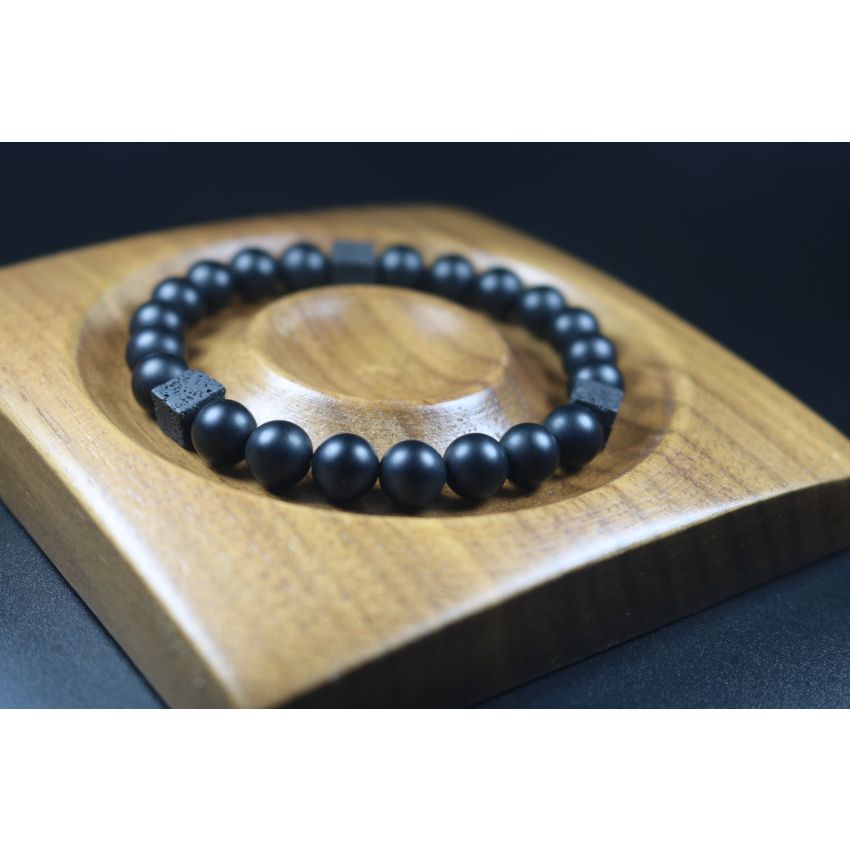 Matte Black Onyx with Cube Lava Balance Bracelet,Healing Bracelet-8mm beads,Mens Bracelet,Womens Bracelet,Stretch Bracelet,Gemstone Bracelet