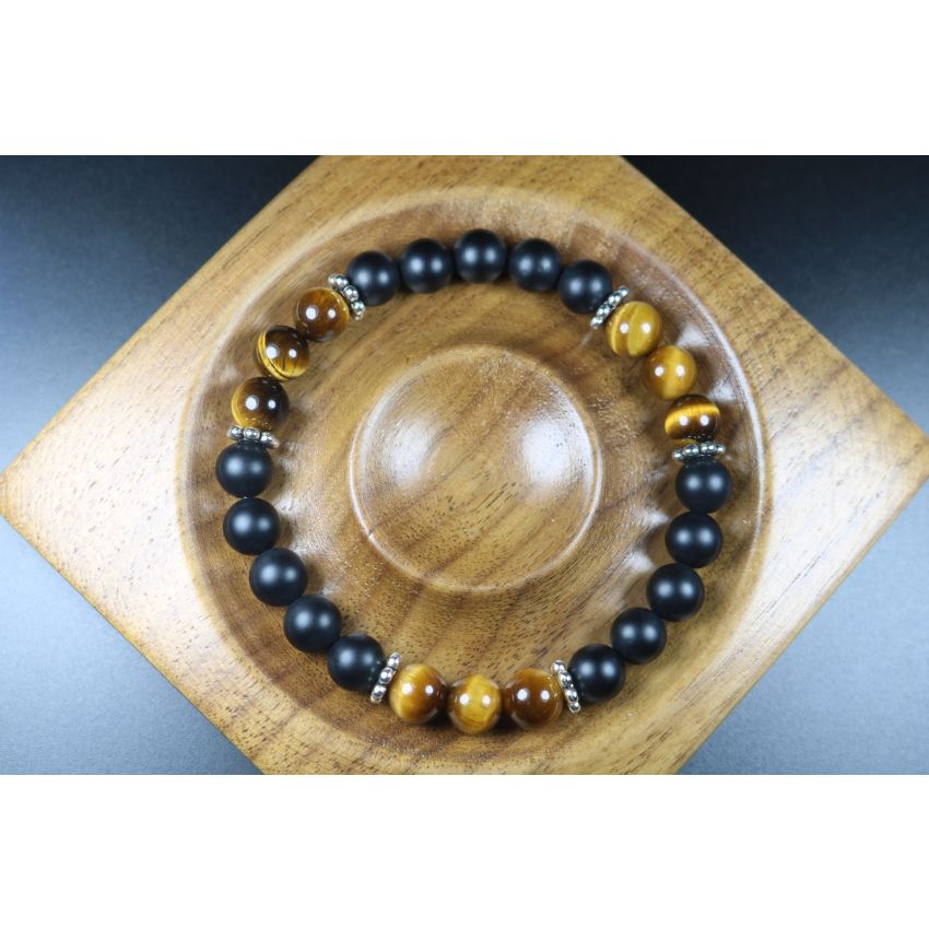 Matte Black Onyx and Tiger Eye Bracelet -  - 8mm beads-Bracelet - Men Jewelry - Stretch Bracelet - Men Bead Bracelet - Heal Bracelet