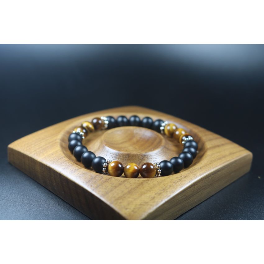 Matte Black Onyx and Tiger Eye Bracelet -  - 8mm beads-Bracelet - Men Jewelry - Stretch Bracelet - Men Bead Bracelet - Heal Bracelet