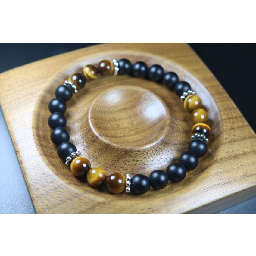 Matte Black Onyx and Tiger Eye Bracelet -  - 8mm beads-Bracelet - Men Jewelry - Stretch Bracelet - Men Bead Bracelet - Heal Bracelet