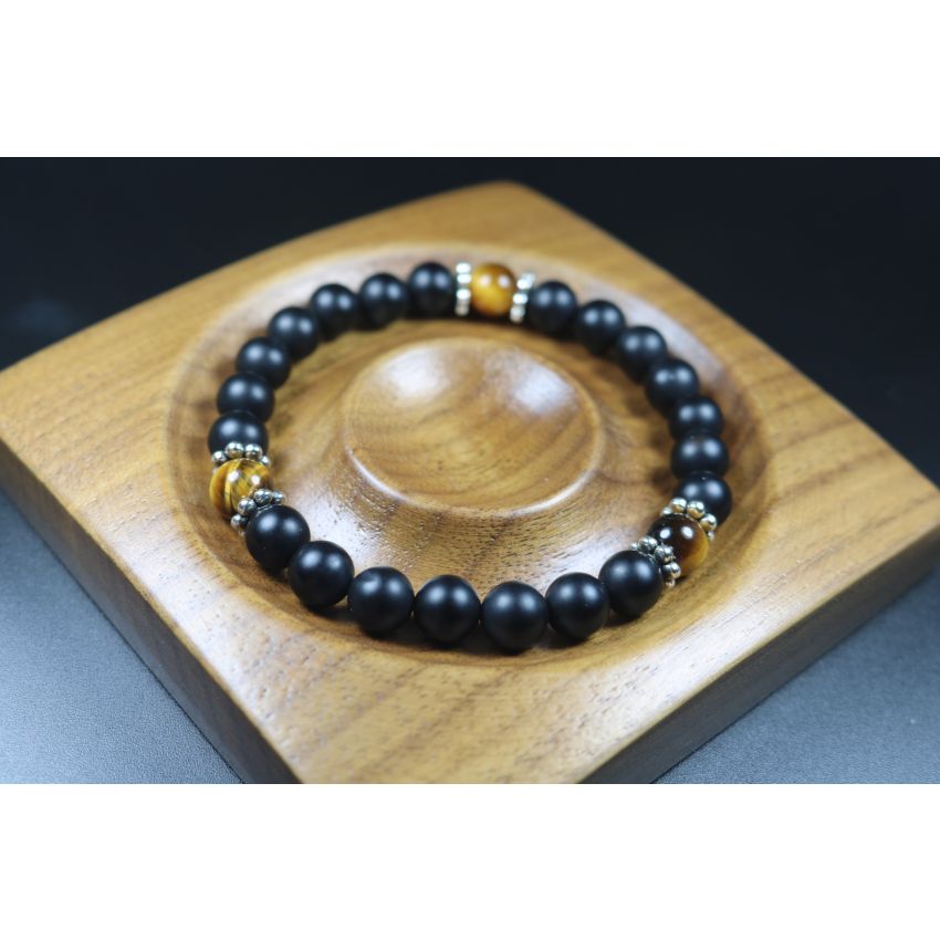 Matte Black Onyx and Tiger Eye Bracelet - Bracelet for Men - Stretch Bracelet - Healing Bracelet - 8mm beads