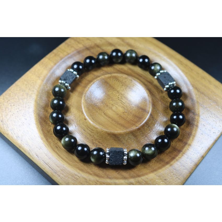 Black Obsidian with Cube Lava Bracelet - Bracelet - Jewelry - Bead Bracelet - Heal Bracelet - 8mm beads