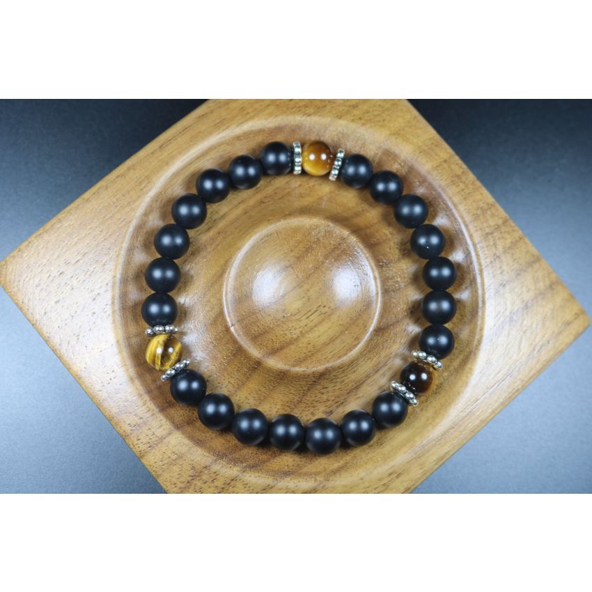 Matte Black Onyx and Tiger Eye Bracelet - Bracelet for Men - Stretch Bracelet - Healing Bracelet - 8mm beads