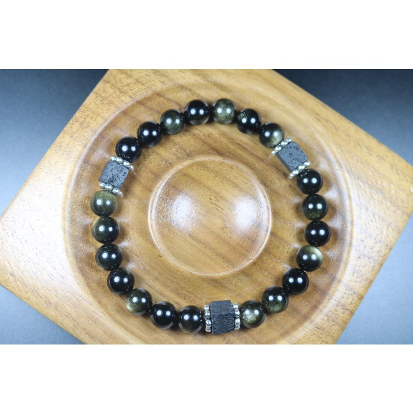 Black Obsidian with Cube Lava Bracelet - Bracelet - Jewelry - Bead Bracelet - Heal Bracelet - 8mm beads