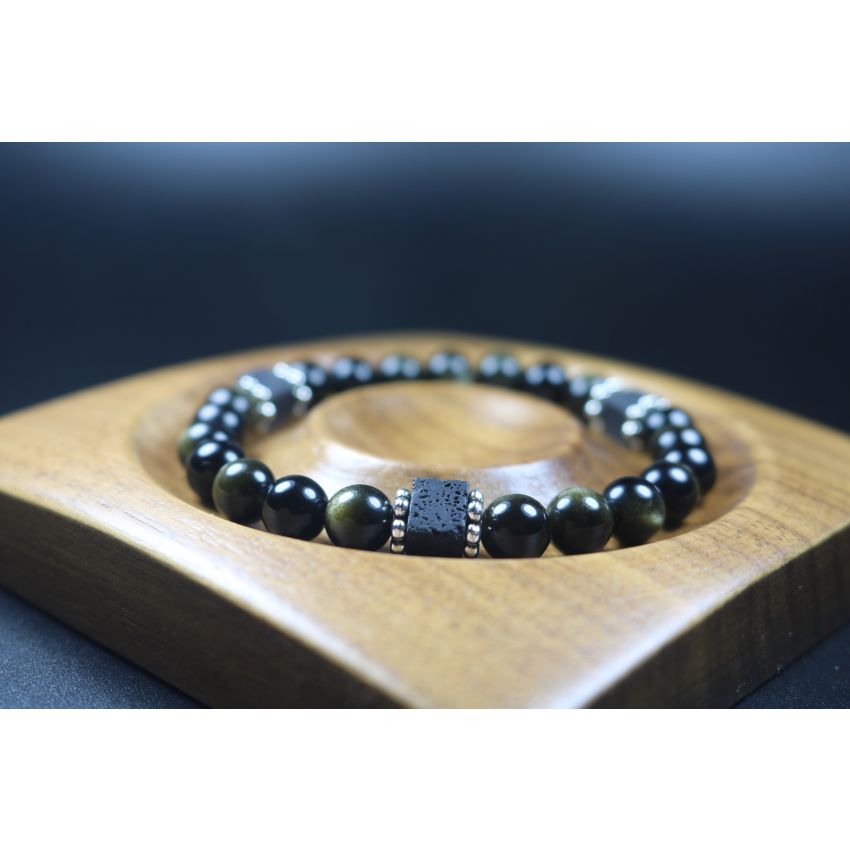 Black Obsidian with Cube Lava Bracelet - Bracelet - Jewelry - Bead Bracelet - Heal Bracelet - 8mm beads