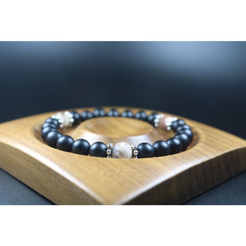 Anxiety Relief Bracelet - Matte Black Onyx with Rare Wooden Opal Bracelet - Lucky Bracelet - Popular Gift - 8mm beads