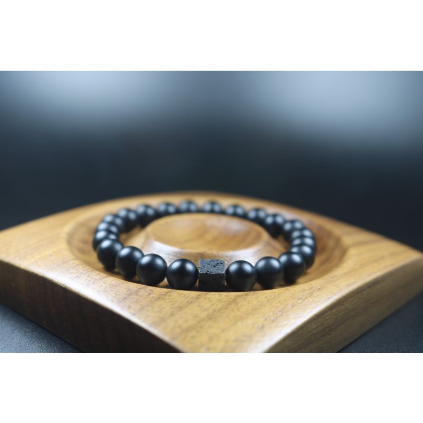 Matte Black Onyx with Cube Lava Balance Bracelet,Mens Bracelet,Womens Bracelet,8mm beads,Stretch Bracelet,Gemstone Bracelet,Healing Bracelet