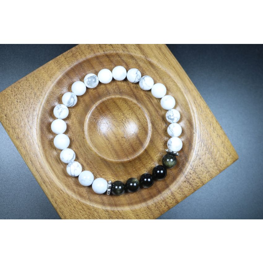 Howlite and Black Obsidian Bracelet - Stretch Bracelet - Gemstone Bracelet - Healing Bracelet - 8mm beads
